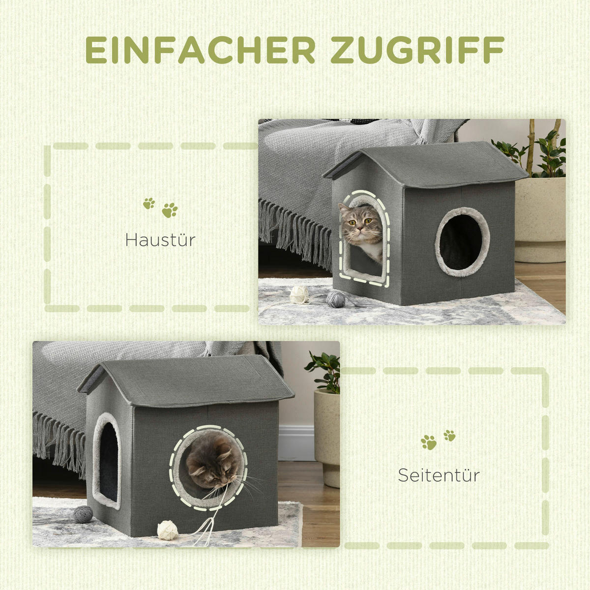 PawHut Katzenhaus grau PVC B/H/L: ca. 43,5x40,5x39 cm Katzenhaus - grau (39,00/43,50/40,50cm) - PawHut