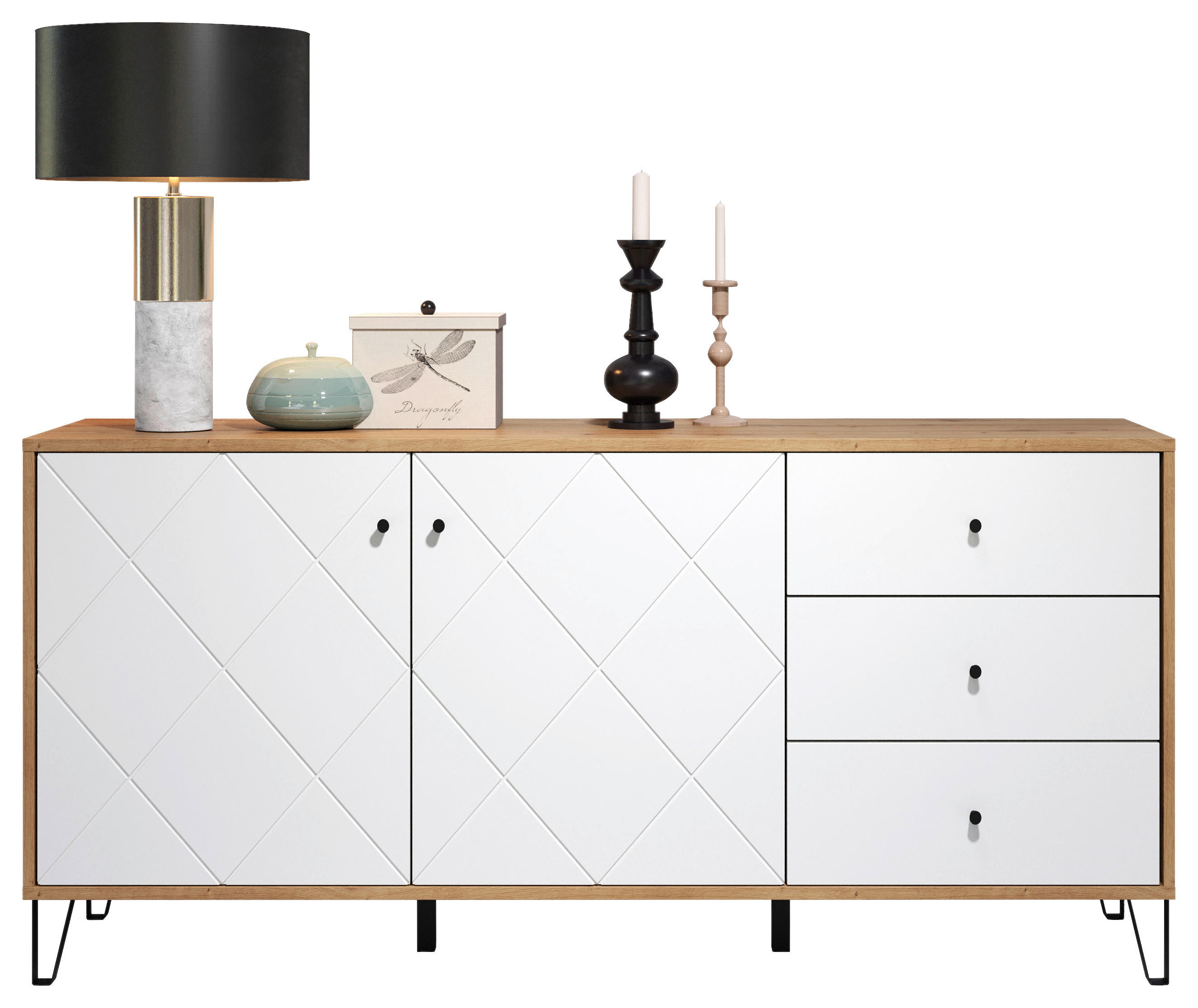 Sideboard Touch Eiche Artisan Nachbildung weiß matt B/H/T: ca. 183x76x40 cm