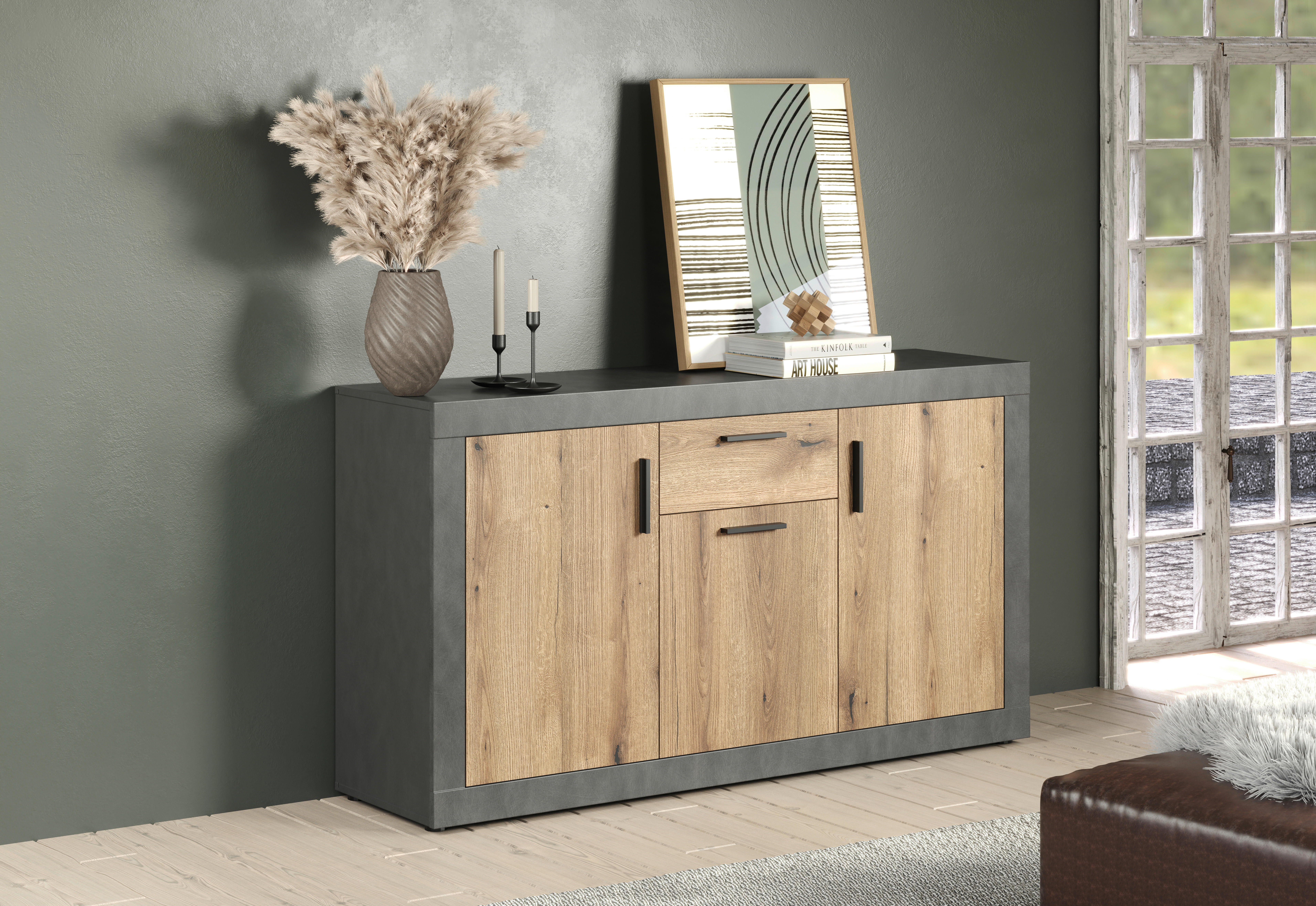 Sideboard Salvada Eiche Evoke Coast Nachbildung anthrazit B/H/T: ca. 149x83x40 cm Salvada - Eiche/anthrazit (149,00/83,00/40,00cm)