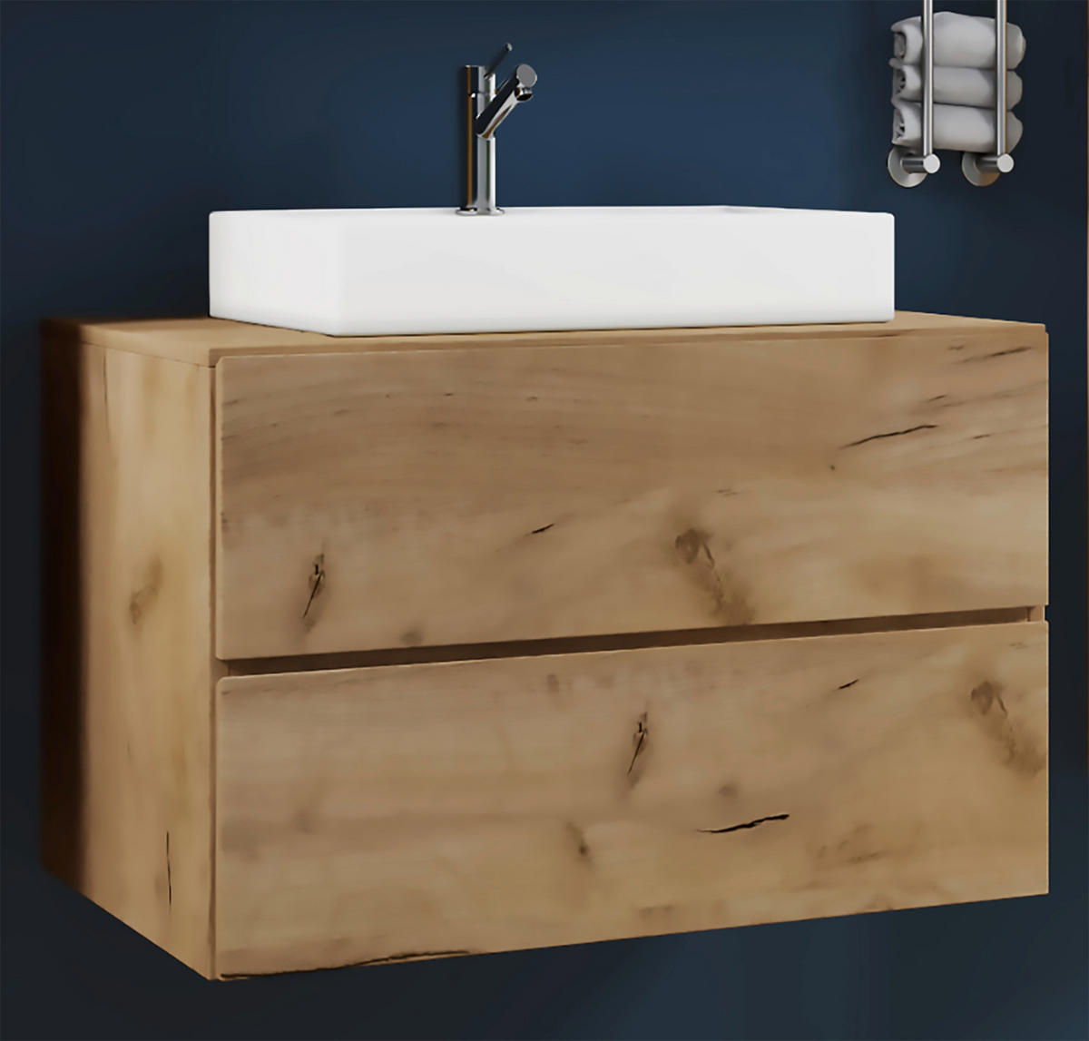 Badblock 2tlg-Lendas Eiche Honig Nachbildung weiß B/H/T: ca. 80x17x42 cm 2tlg-Lendas - Eiche/weiß (80,00/17,00/42,00cm) - VCM Möbel