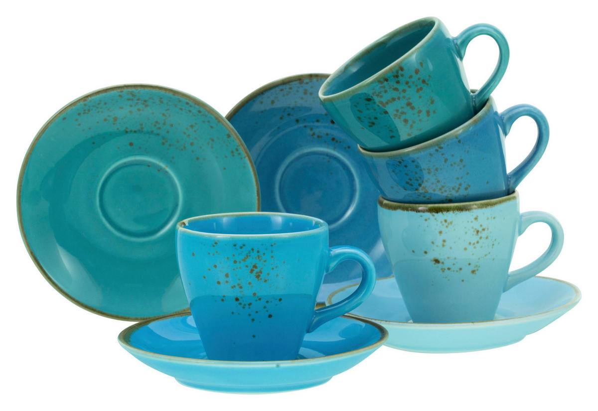 CreaTable Espressotassen-Set Nature Collection AQUA blau Steinzeug 8 tlg. Nature Collection AQUA - blau - CreaTable