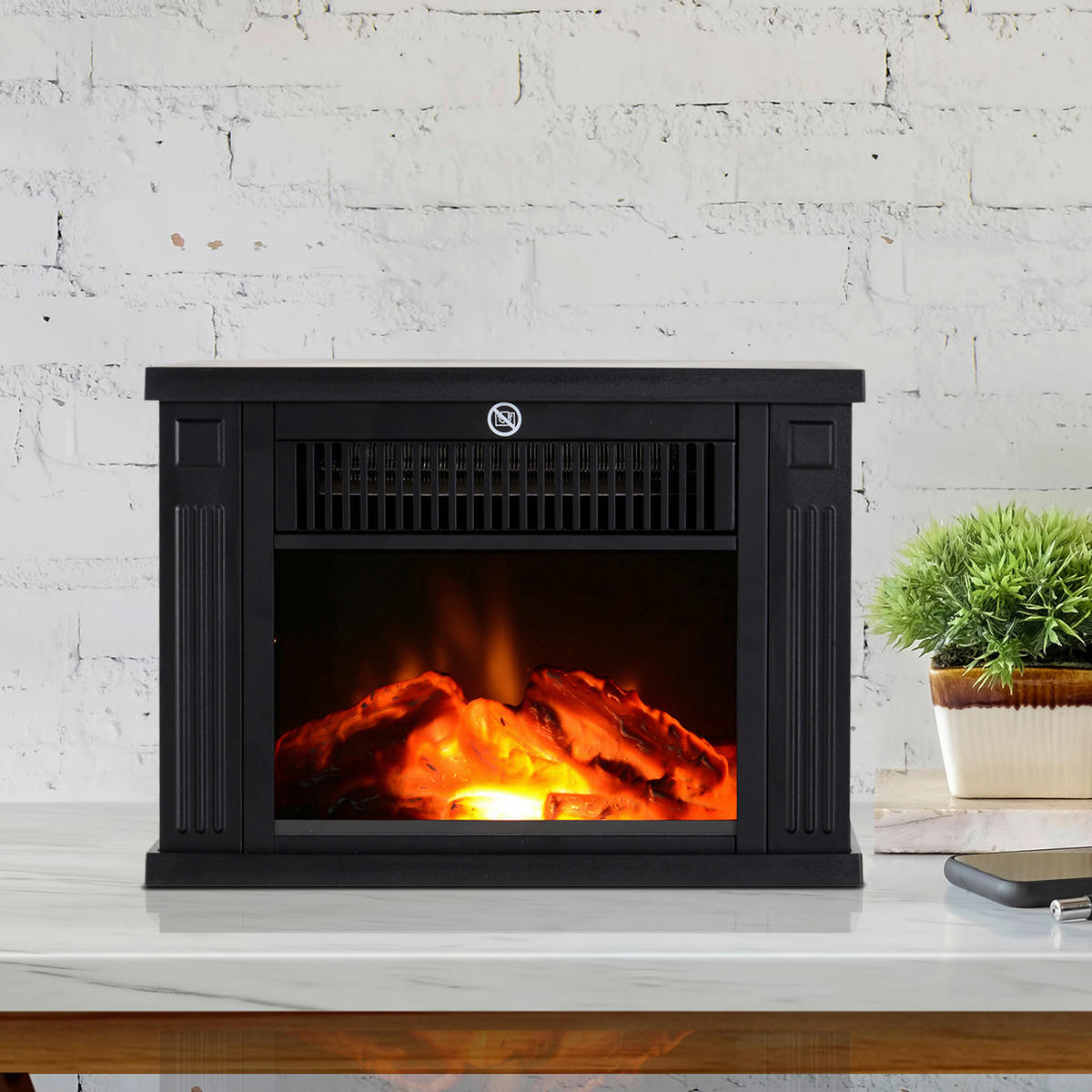 HOMCOM Elektrischer-Kamin MH820-050 schwarz Glas Kunststoff B/H/T: ca. 34x25x17 cm ca. 1200 W Elektrokamin 820-050 - schwarz (34,00/25,00/17,00cm) - HOMCOM