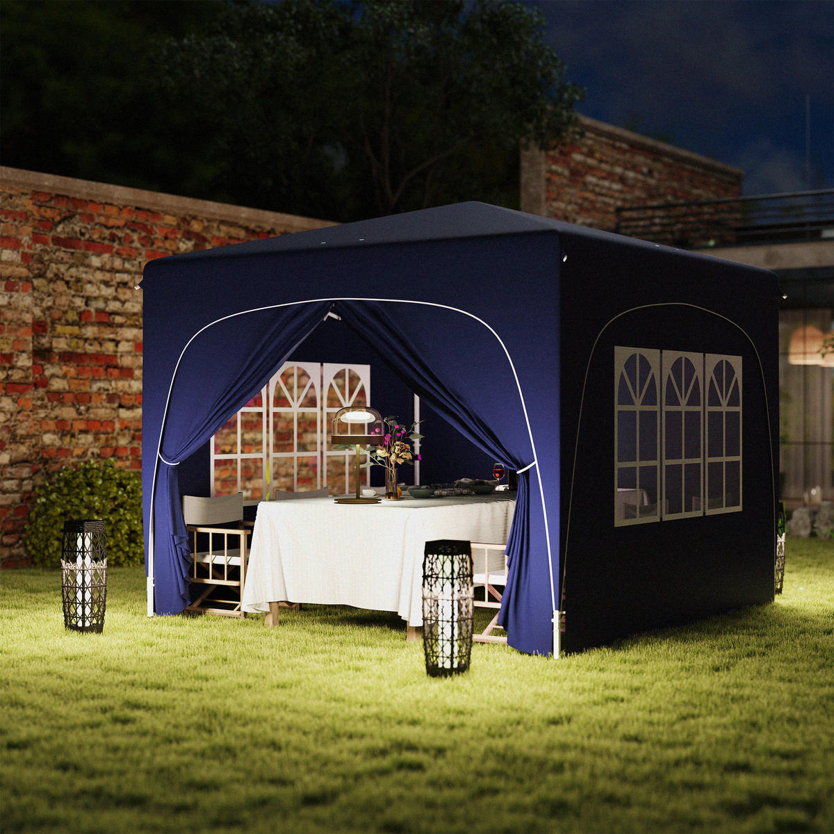 Outsunny Pavillon blau Polyester B/H/L: ca. 300x273x300 cm Pavillon - blau (300,00/300,00/273,00cm) - Outsunny