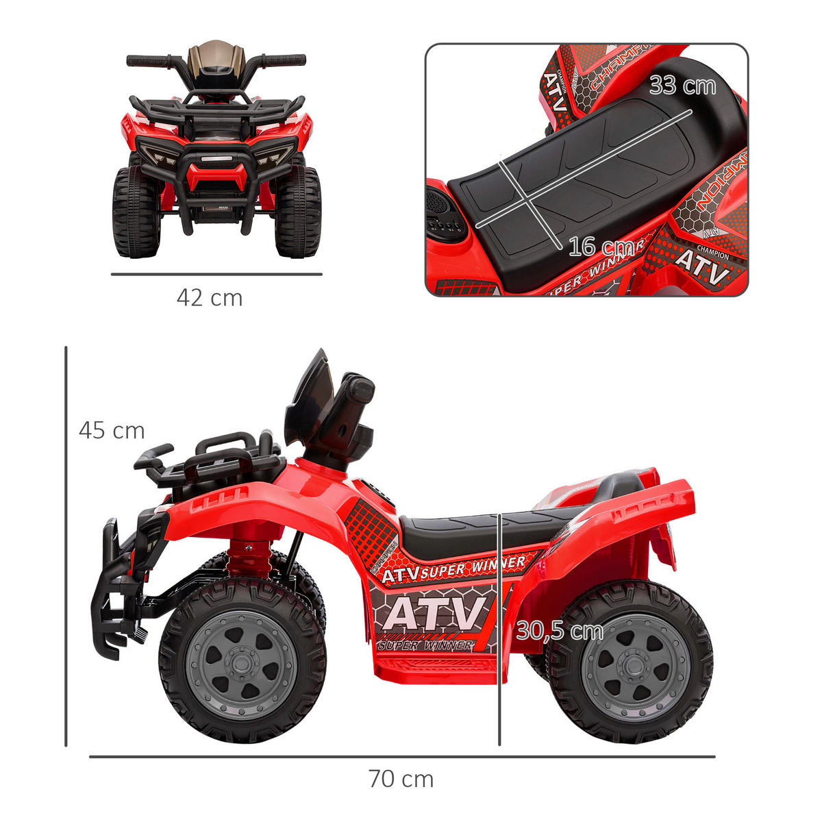 HOMCOM Kinderauto rot B/H/L: ca. 42x70x45 cm Kinder-Elektrofahrzeug - rot (45,00/42,00/70,00cm) - HOMCOM