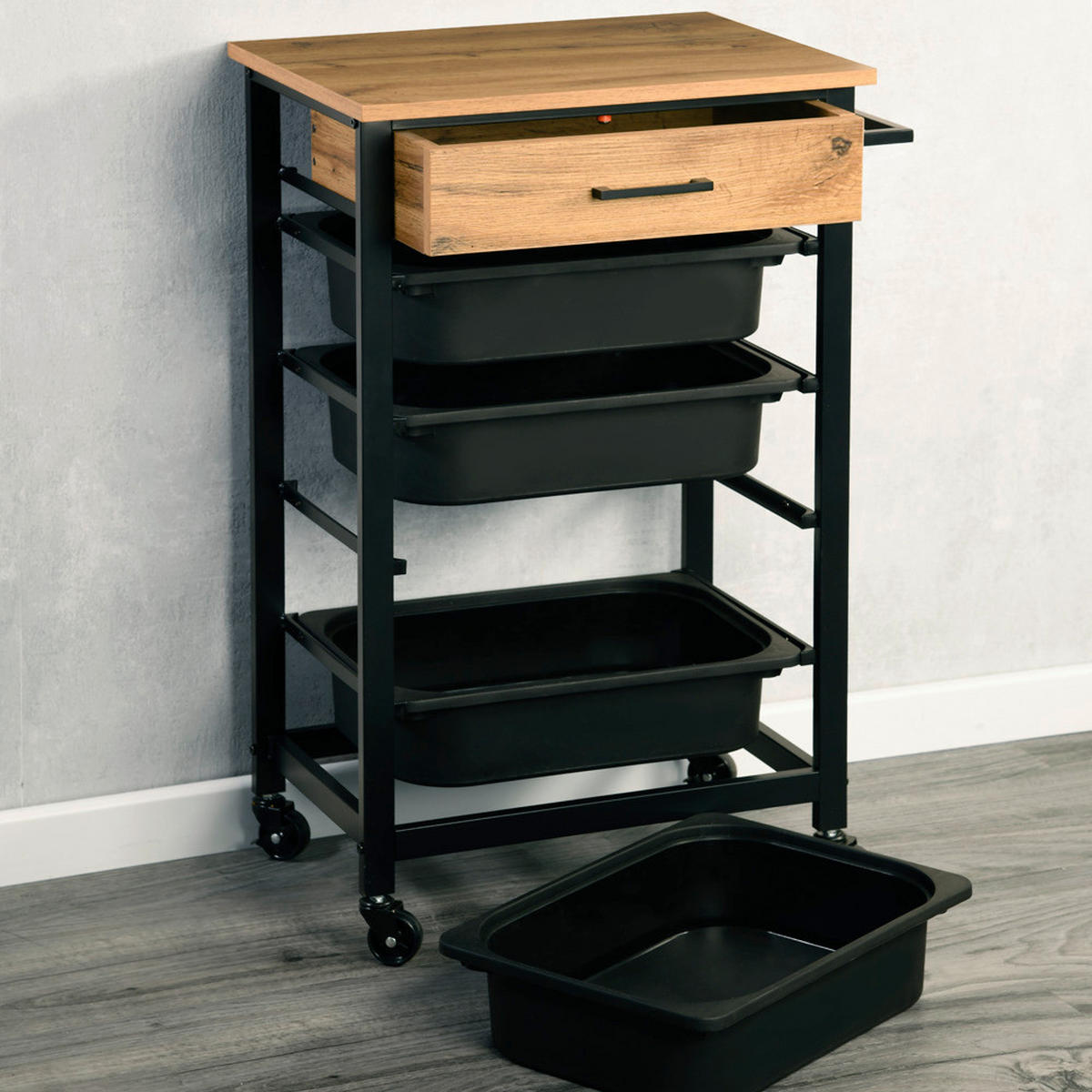 Kesper Küchenwagen natur Spanplatte B/H/T: ca. 47x85x37 cm Küchenwagen - natur/schwarz (47,00/85,00/37,00cm) - Kesper