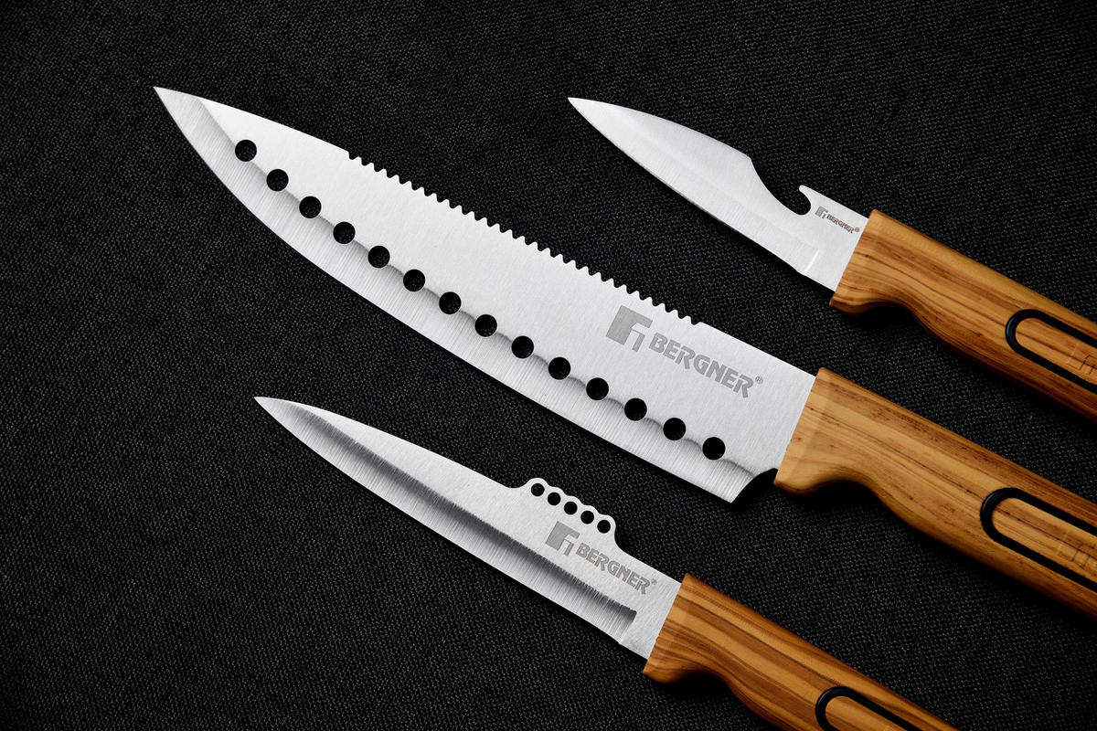 BERGNER Multifunktionsmesser-Set CHARCOAL silber Edelstahl 3 tlg. CHARCOAL - silber (37,00/15,50/3,00cm) - BERGNER