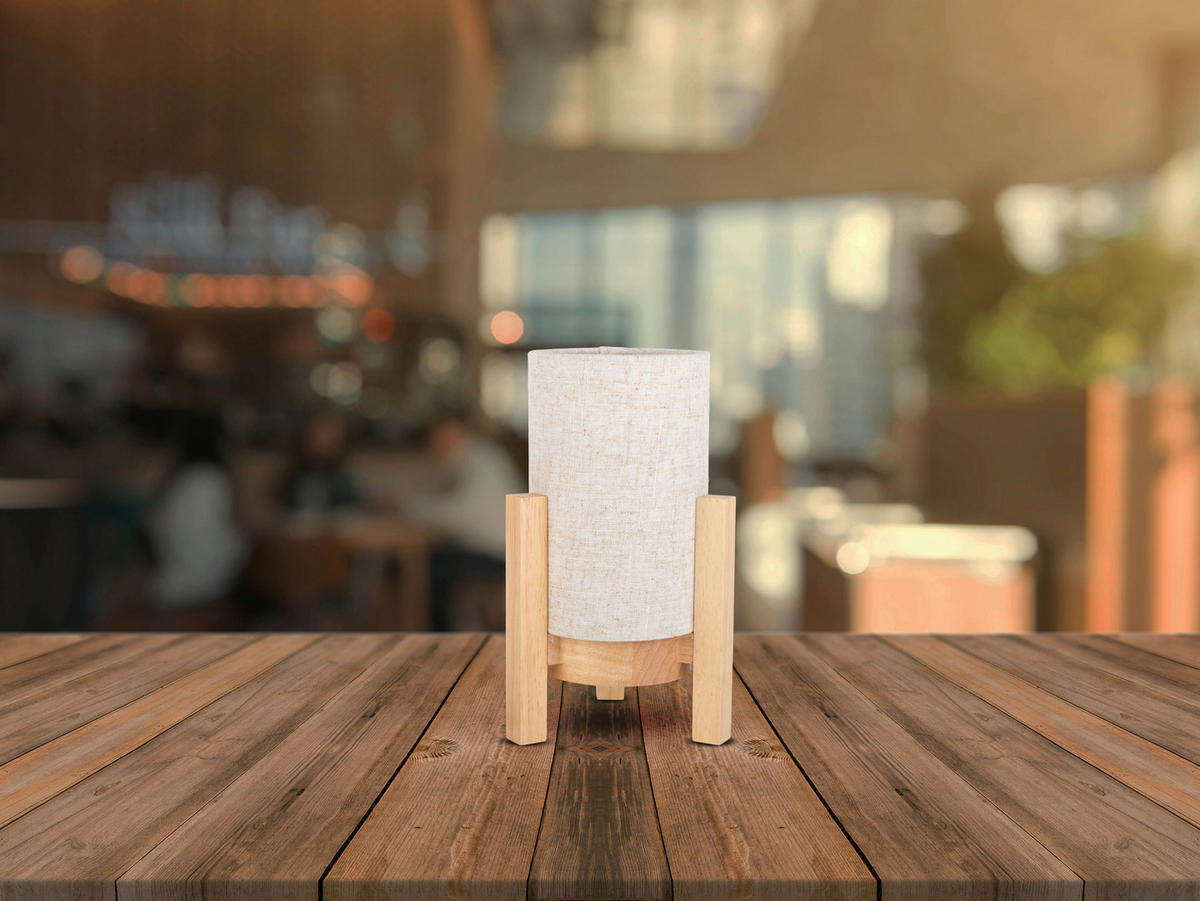 Näve Leuchten Tischleuchte 5305227 natur Holz Textil B/H/T: ca. 16,2x25x16,2 cm null 1 Brennstellen Madita - natur (16,20/25,00/16,20cm) - Näve Leuchten