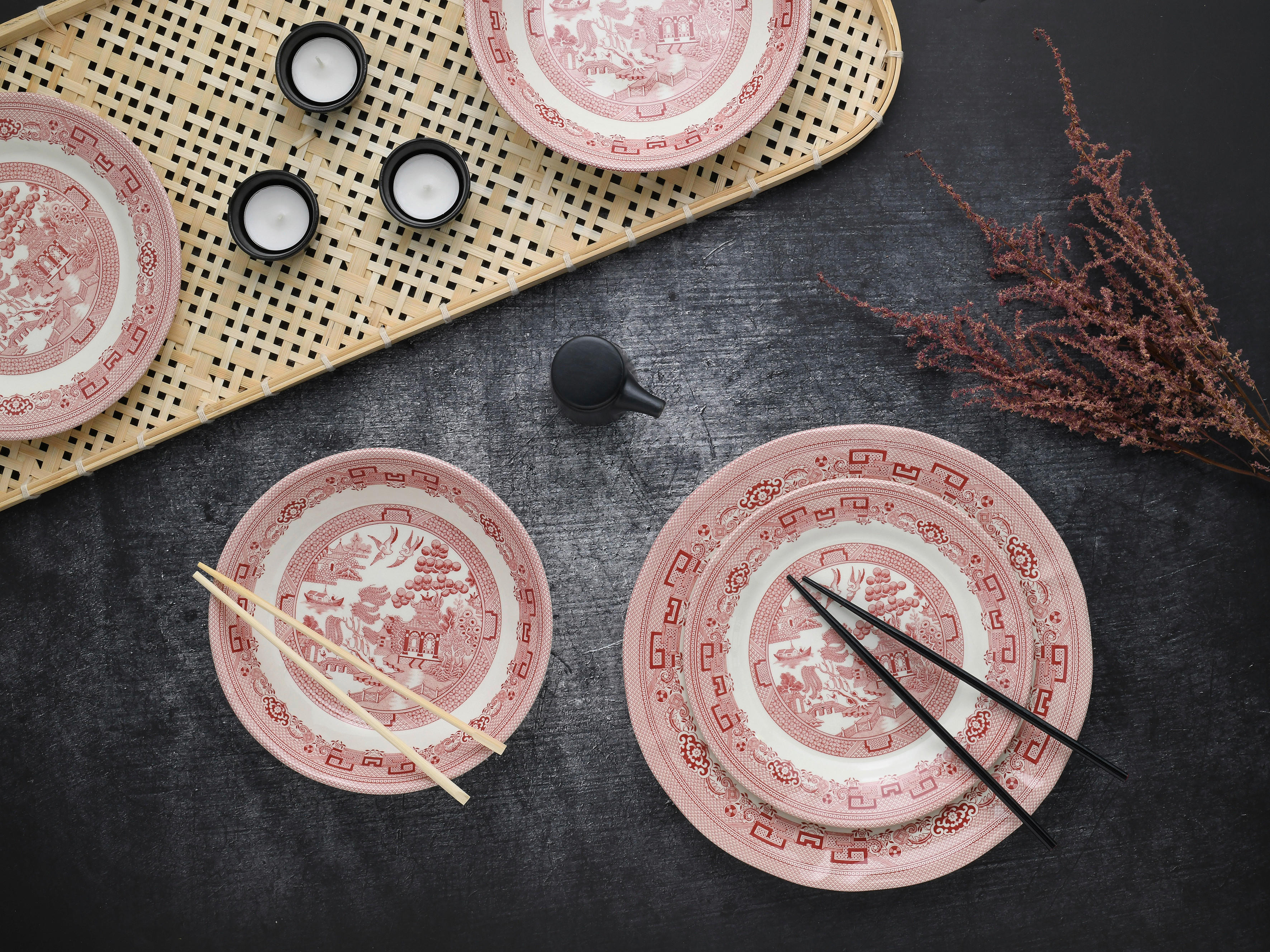 CreaTable Tafelservice China Town rot Steingut 18 tlg. China Town - rot (31,00/30,00/32,00cm) - CreaTable