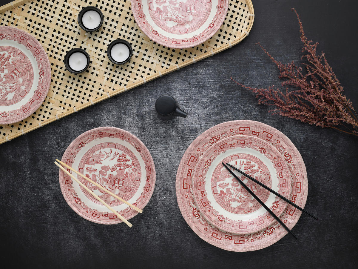 CreaTable Tafelservice China Town rot Steingut 18 tlg. China Town - rot (31,00/30,00/32,00cm) - CreaTable