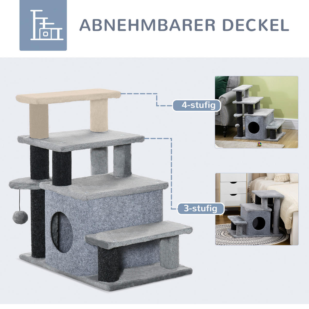 PawHut Haustiertreppe grau Spanplatte B/H/L: ca. 40x66x60 cm Haustiertreppe - schwarz/grau (60,00/40,00/66,00cm) - PawHut
