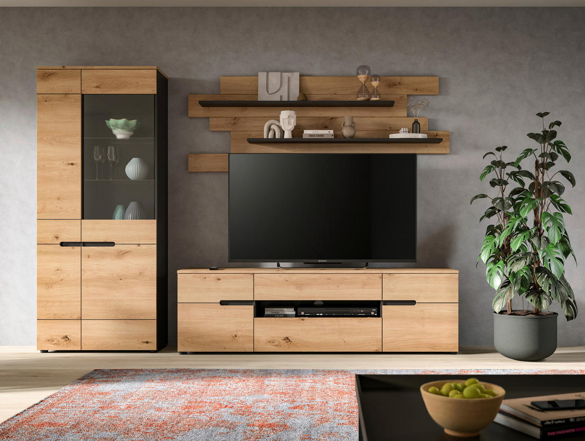 Wohnwand Canu basaltgrau Nachbildung Artisan Oak Nachbildung B/H/T: ca. 280x190x44 cm Canu - basaltgrau (280,00/190,00/44,00cm) - xonox.home