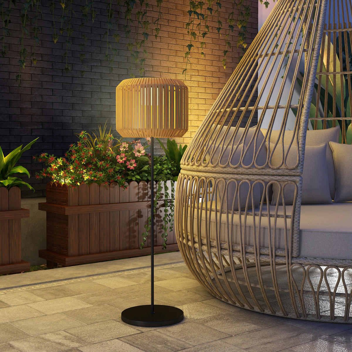 Solarleuchte 867-152V00YL gelb Edelstahl Polyrattan B/H/L: ca. 34x34x130 cm Rattan_Solarleuchte - gelb (130,00/34,00/34,00cm) - Outsunny