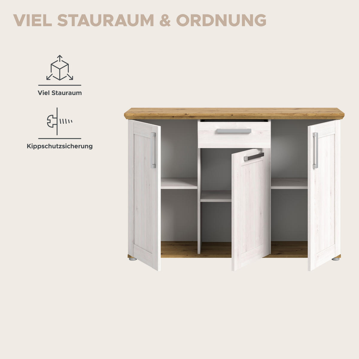 Kommode Verona Sibiu Lärche Nachbildung Eiche Artisan Nachbildung B/H/T: ca. 133x88x37 cm Verona - Eiche (133,00/88,00/37,00cm) - xonox.home