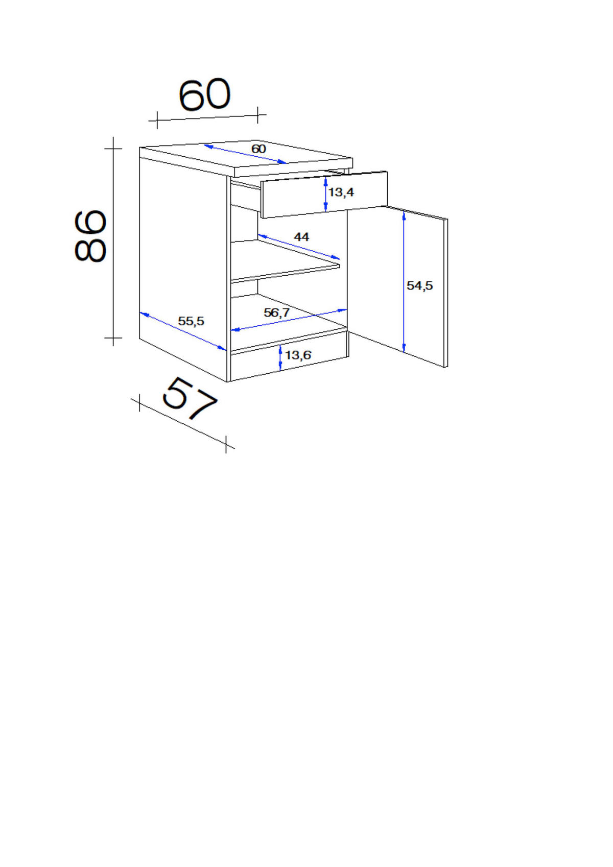 Unterschrank Valero weiß Hochglanz B/H/T: ca. 60x86x60 cm Valero - Eiche/weiß (60,00/86,00/60,00cm) - Flex-Well