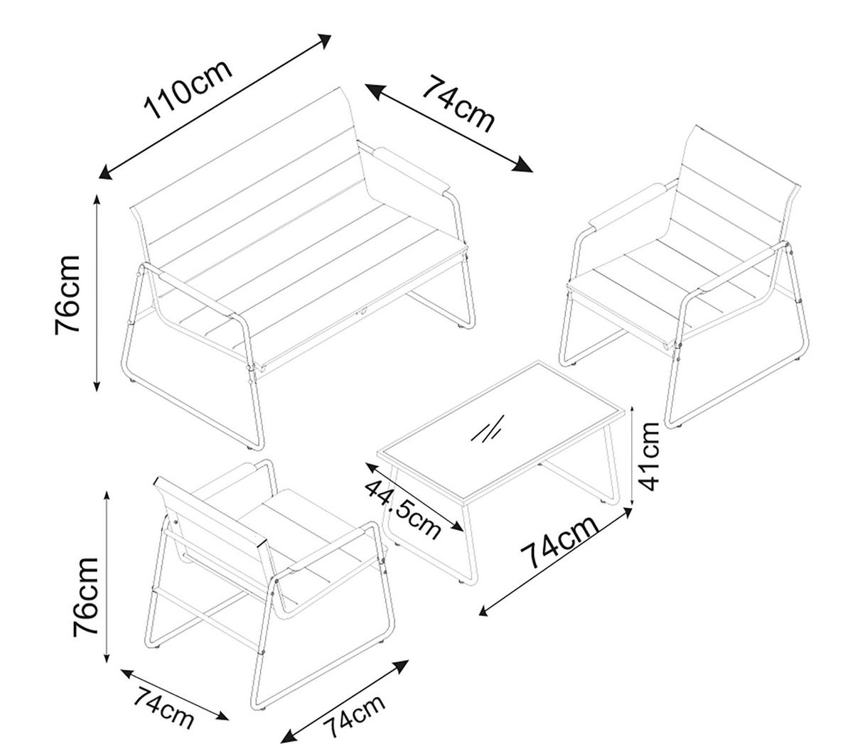 VCM Gartensitzgruppe Lexila schwarz Textilene B/H/L: ca. 110x76x74 cm Lexila - schwarz (74,00/110,00/76,00cm) - VCM