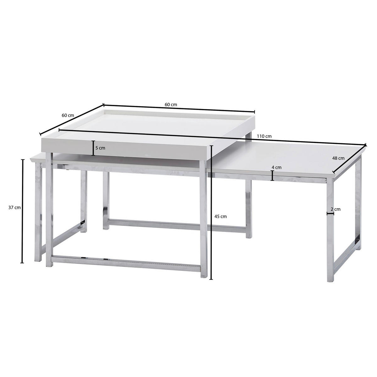 Couchtisch 2er-Set. weiß B/H/T: ca. 60x45x110 cm 2er-Set. - weiß (60,00/45,00/110,00cm) - Wohnling