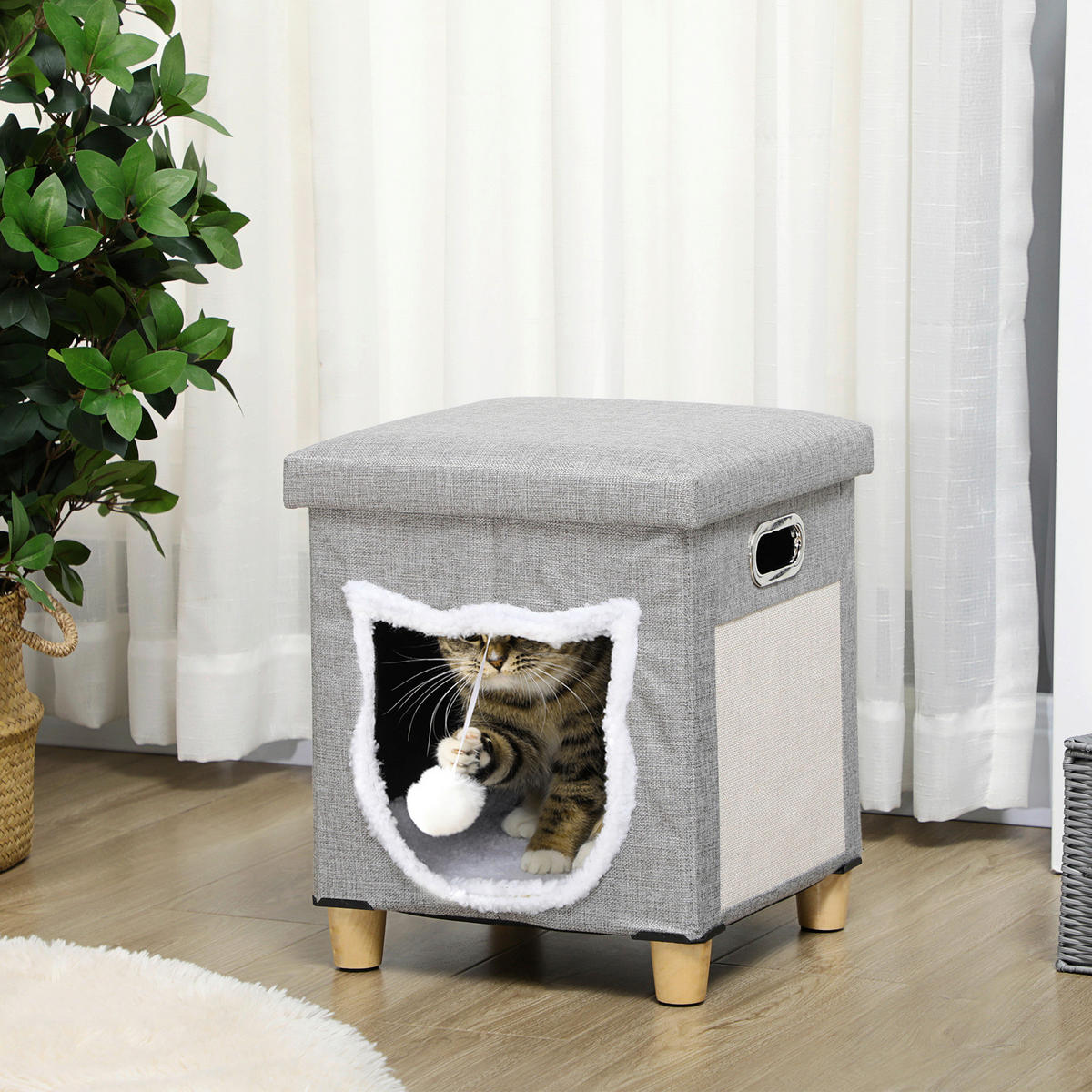 PawHut Katzen-Zubehör grau Polypropylen B/H/L: ca. 35,5x35,5x42,5 cm Katzenhaus - grau (42,50/35,50/35,50cm) - PawHut