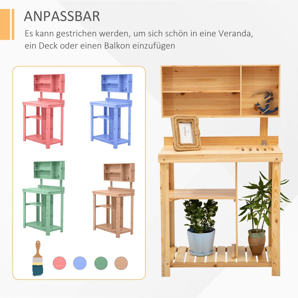 Outsunny Pflanztisch natur B/H/L: ca. 43x136,5x80 cm Gärtnertisch 845-385 - natur (80,00/43,00/136,50cm) - Outsunny