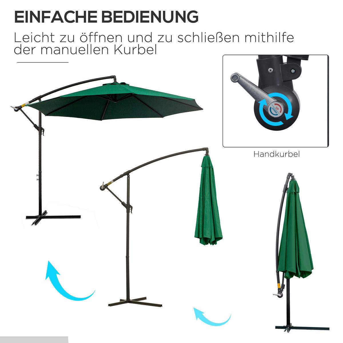 Outsunny Ampelschirm grün Stahl H/D: ca. 245x295 cm Ampelschirm - grün (295,00/245,00cm) - Outsunny