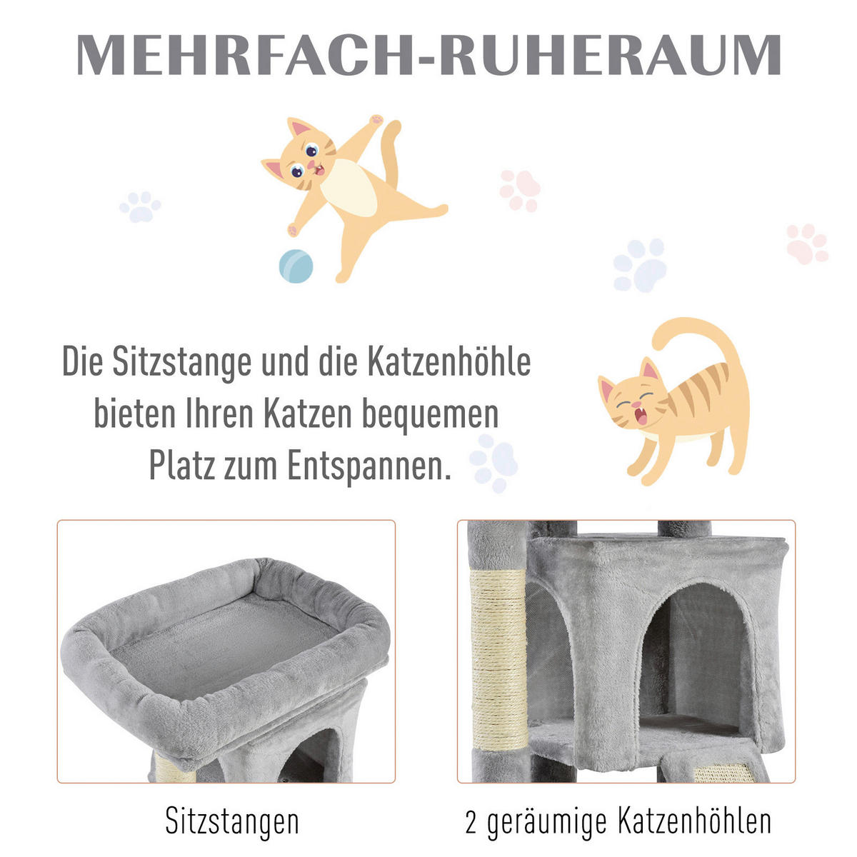 PawHut Kratzbaum hellgrau Spanplatte B/H/L: ca. 39x83x59 cm Kratzbaum - hellgrau (59,00/39,00/83,00cm) - PawHut