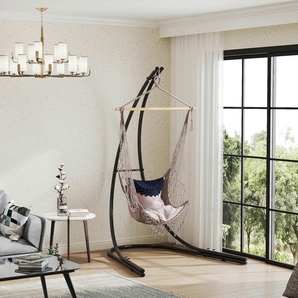 Outsunny Hängesesselgestell schwarz Metall B/H/L: ca. 134x221x154 cm Hängesesselgestell - schwarz (154,00/134,00/221,00cm) - Outsunny