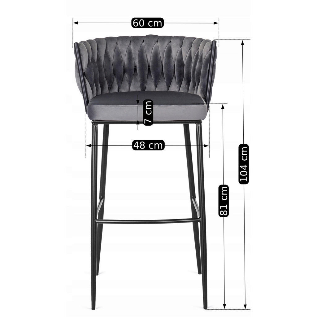 Thumbnail - Barhocker FLORES grau Velourstoff B/H/T: ca. 60x104,5x56 cm