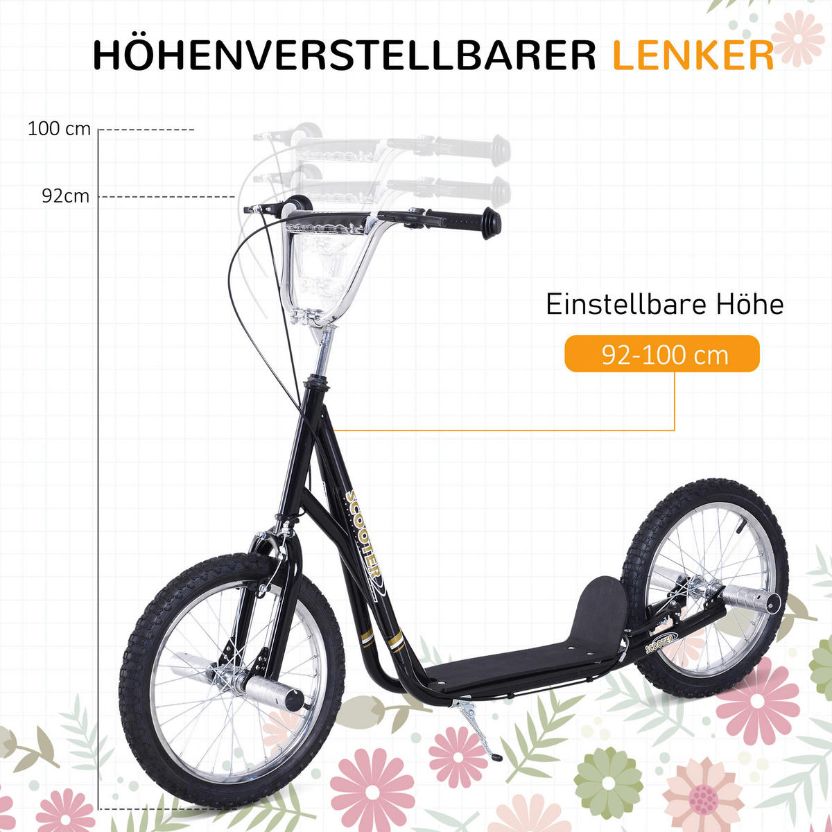 HOMCOM Kinderroller schwarz Kinderroller - schwarz (143,00/58,00/100,00cm) - HOMCOM