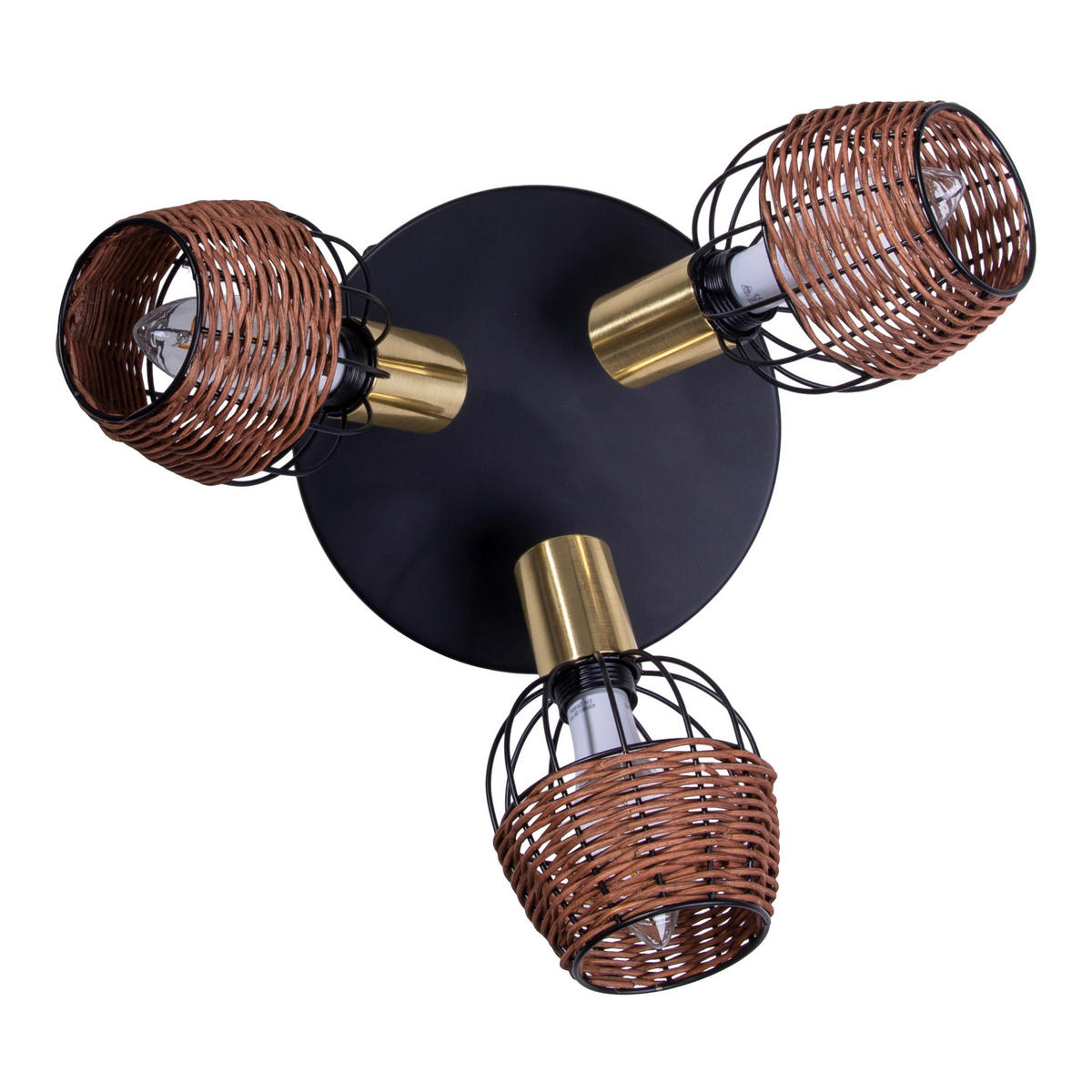 Näve Leuchten Deckenleuchte 1389122 schwarz Metall Rattan B/H/T: ca. 38x13,5x38 cm E14 3 Brennstellen Corbis - schwarz (38,00/13,50/38,00cm) - Näve Leuchten