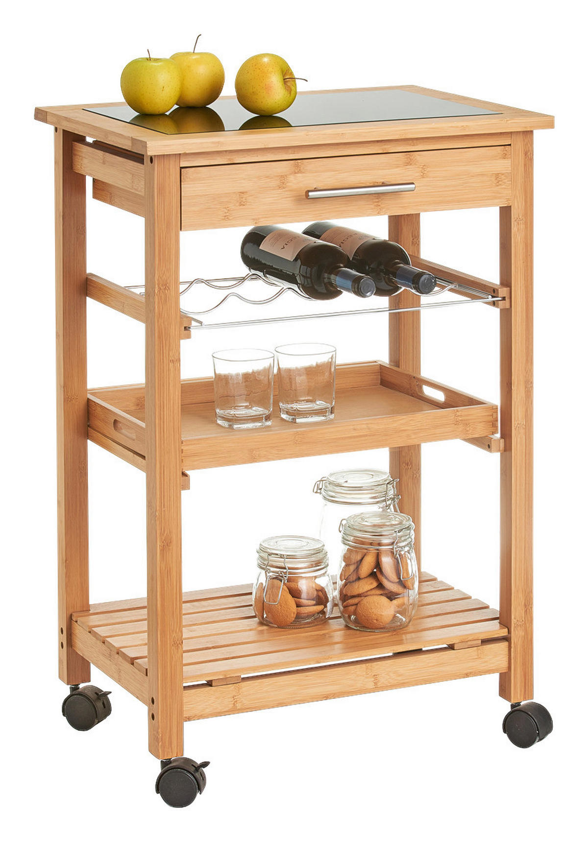 Zeller Küchenrollwagen braun Glas B/H/L: ca. 40x85x58 cm Küchenrollwagen - braun (58,00/40,00/85,00cm) - Zeller