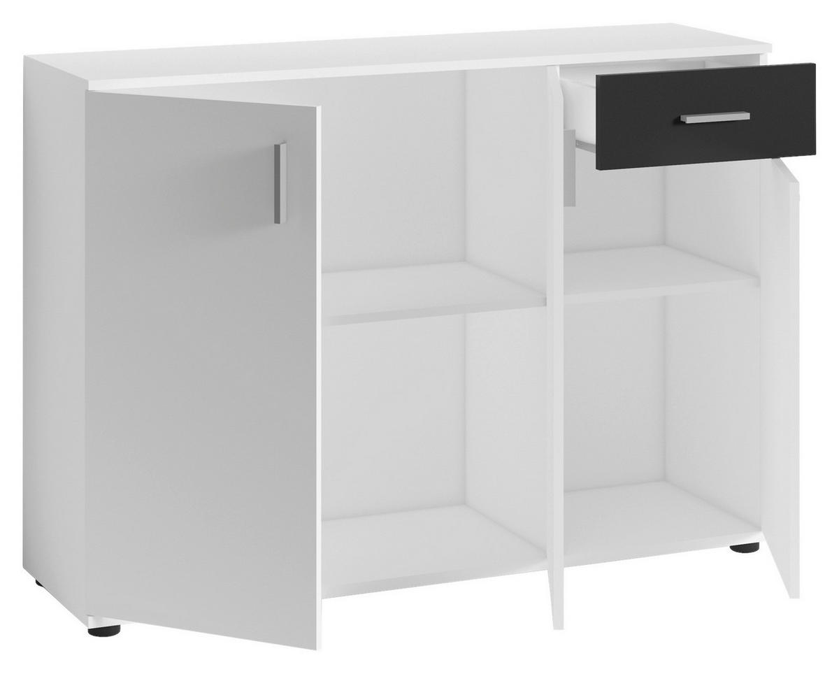 Kommode JAKOB weiß schwarz silber B/H/T: ca. 110x83,5x35,5 cm JAKOB - weiß/schwarz (110,00/83,50/35,50cm) - byLIVING