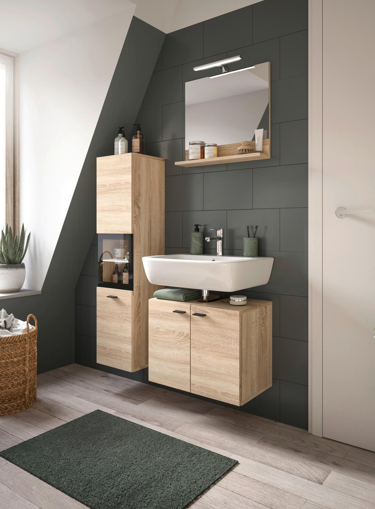 Badezimmer-Set BOSTON Eiche Sonoma Nachbildung schwarz B/H/T: ca. 102x186x33 cm BOSTON - Eiche/schwarz (102,00/186,00/33,00cm) - xonox.home