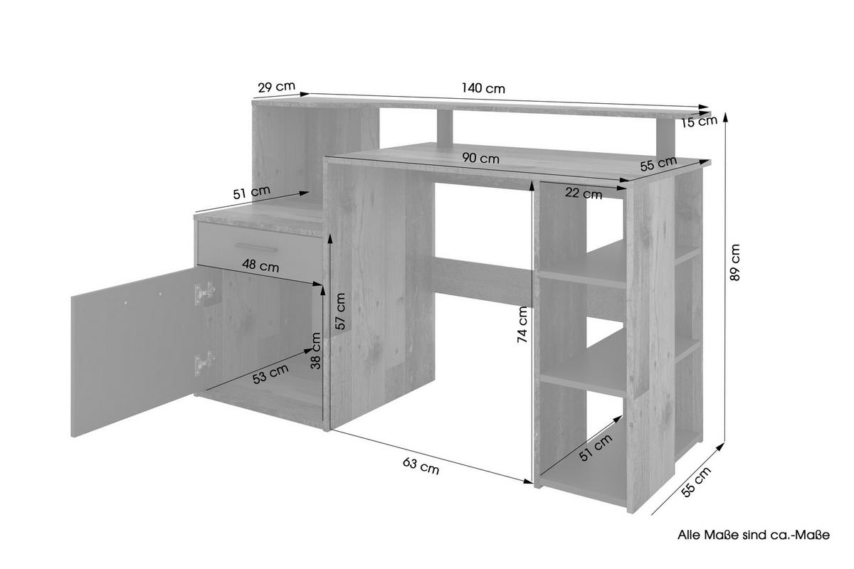 Schreibtisch LOUIS anthrazit B/H/T: ca. 140x89x55 cm LOUIS - anthrazit (140,00/89,00/55,00cm) - byLIVING