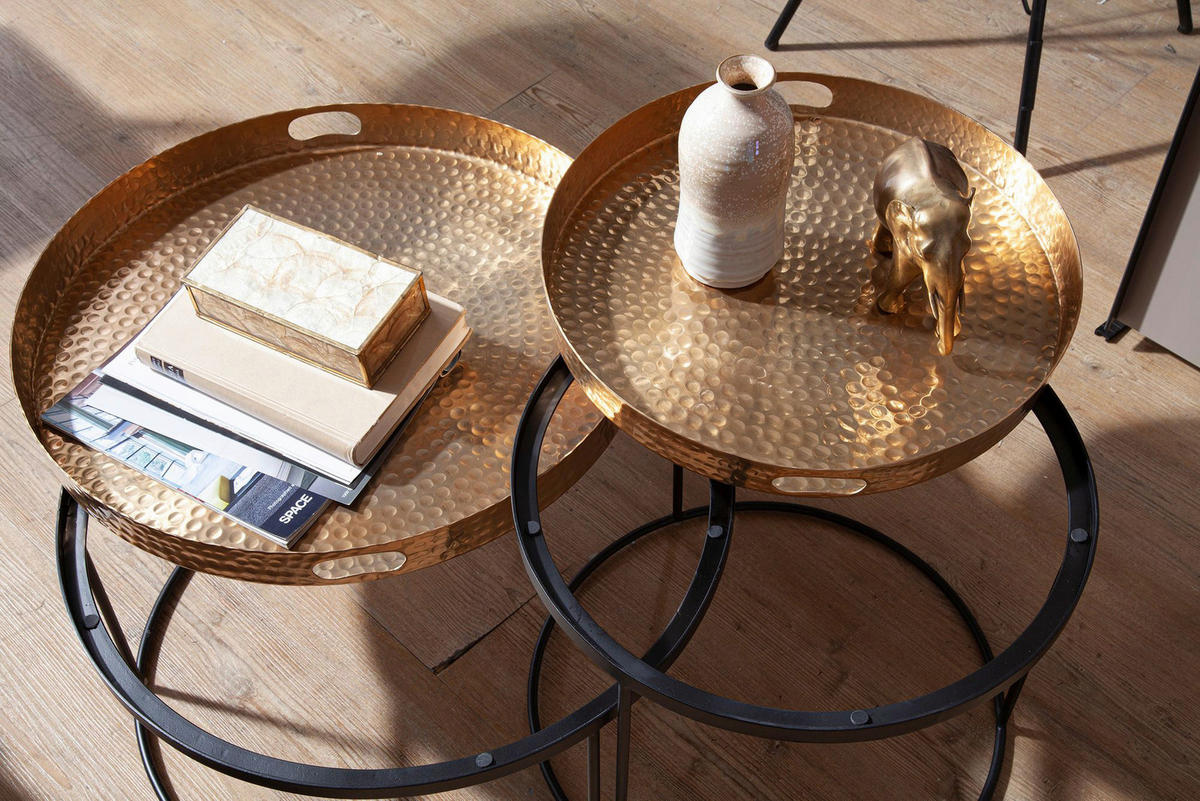 Beistelltisch 2er-Set. gold Metall B/H/T: ca. 38x45x38 cm 2er-Set. - gold (38,00/45,00/38,00cm) - Wohnling