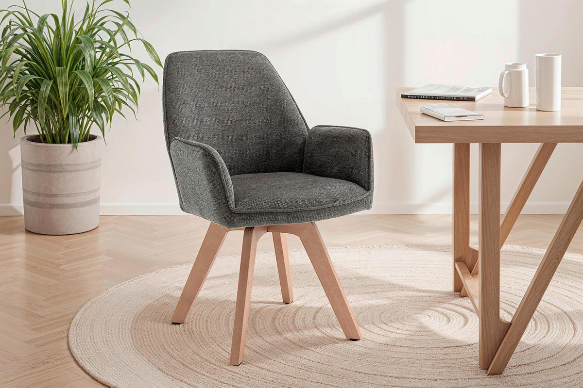 Stuhl TONY Eiche anthrazit Holz Stoff B/H/T: ca. 57x89x61 cm TONY - Eiche/anthrazit (57,00/89,00/61,00cm) - byLIVING