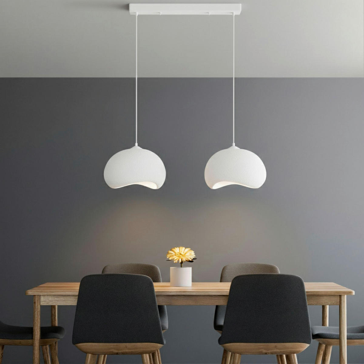 Opviq Pendelleuchte weiß Metall Polyester-Mischgewebe B/H/L: ca. 29x120x34 cm E27 2 Brennstellen Yontu - 15852 - A - weiß (34,00/29,00/120,00cm) - Opviq