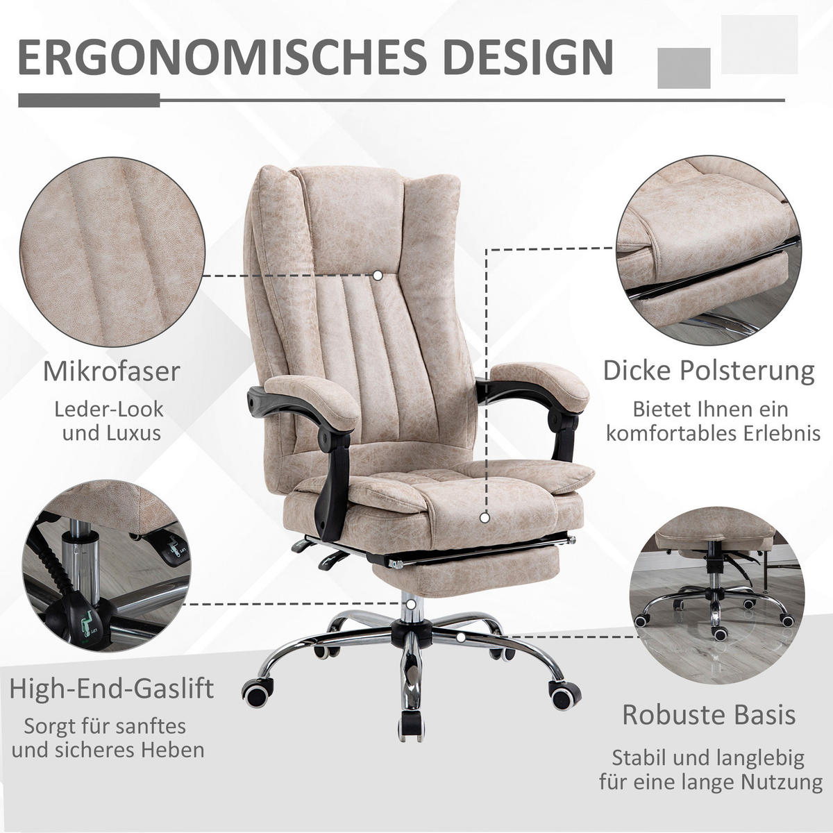 Drehstuhl 921-420 beige 921-420 - beige (63,00/118,00/71,00cm) - Vinsetto