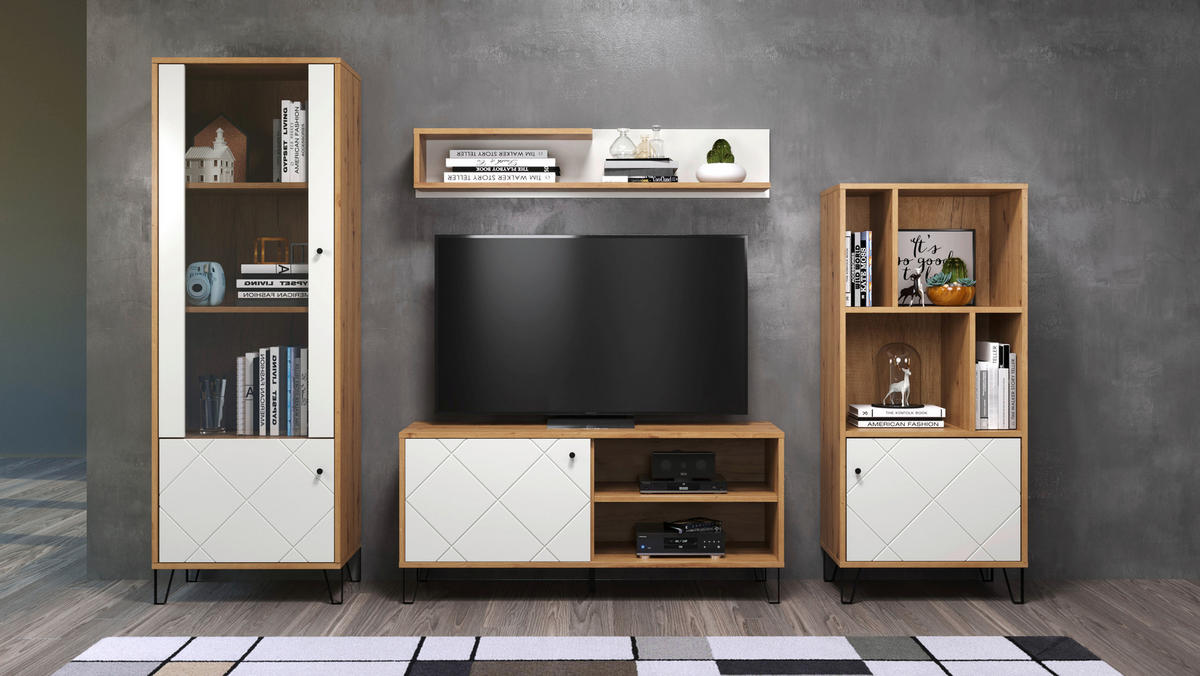 Vitrine Touch weiß matt Eiche Artisan Nachbildung B/H/T: ca. 63x172x40 cm Touch - Eiche/weiß (63,00/172,00/40,00cm) - Trendteam