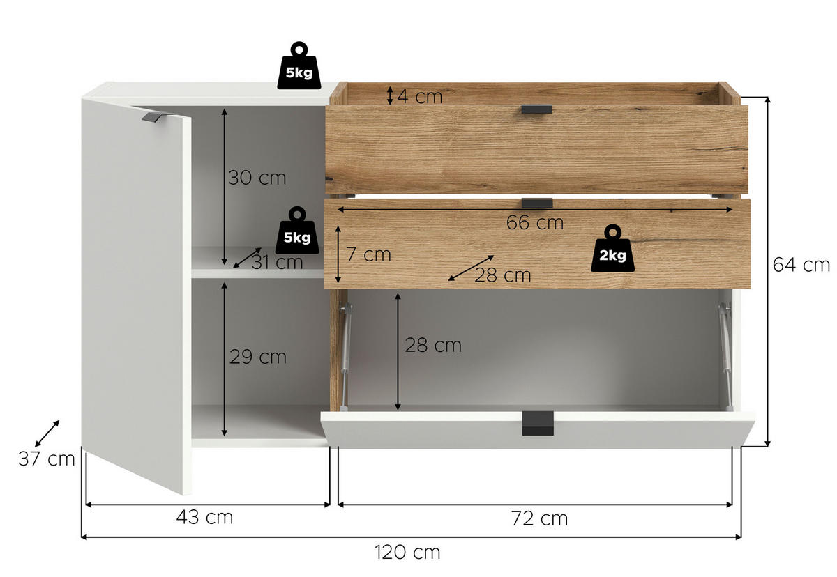 Hängeschuhschrank Naro weiß Evoke Oak Nachbildung B/H/T: ca. 120x64x37 cm Naro - weiß (120,00/64,00/37,00cm) - xonox.home