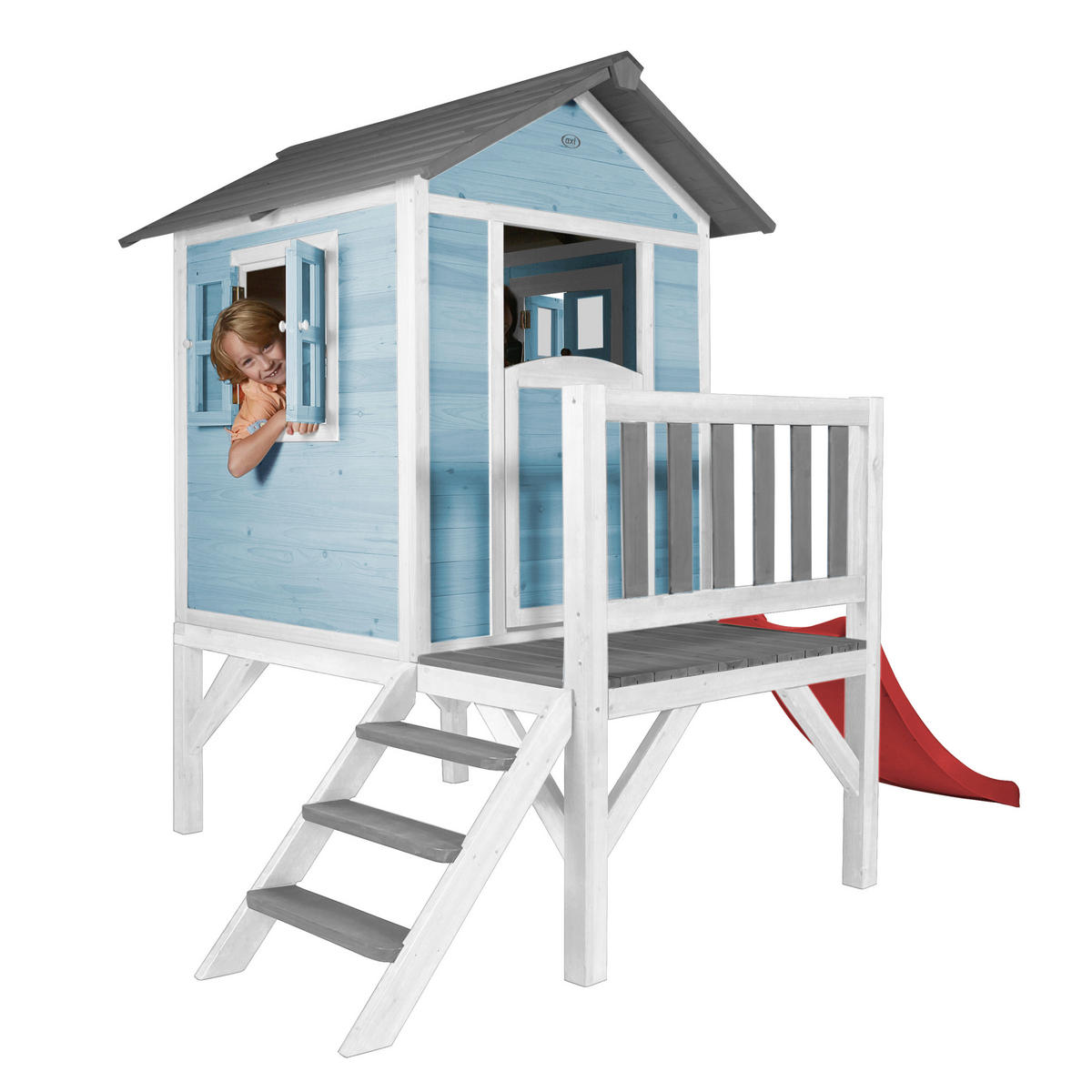 AXI Spielhaus Lodge XL blau B/H/T: ca. 240x189x167 cm Lodge XL - blau/weiß (240,00/189,00/167,00cm) - AXI