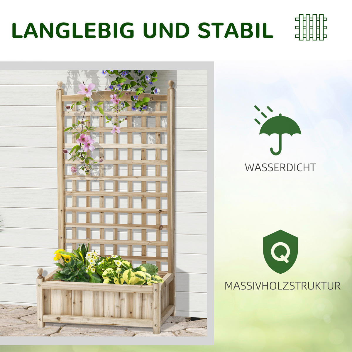 Outsunny Rankkasten im Spalierrahmen-Design natur B/H/L: ca. 28x120x64 cm Rankkasten_im_Spalierrahmen-Design - natur (64,00/28,00/120,00cm) - Outsunny