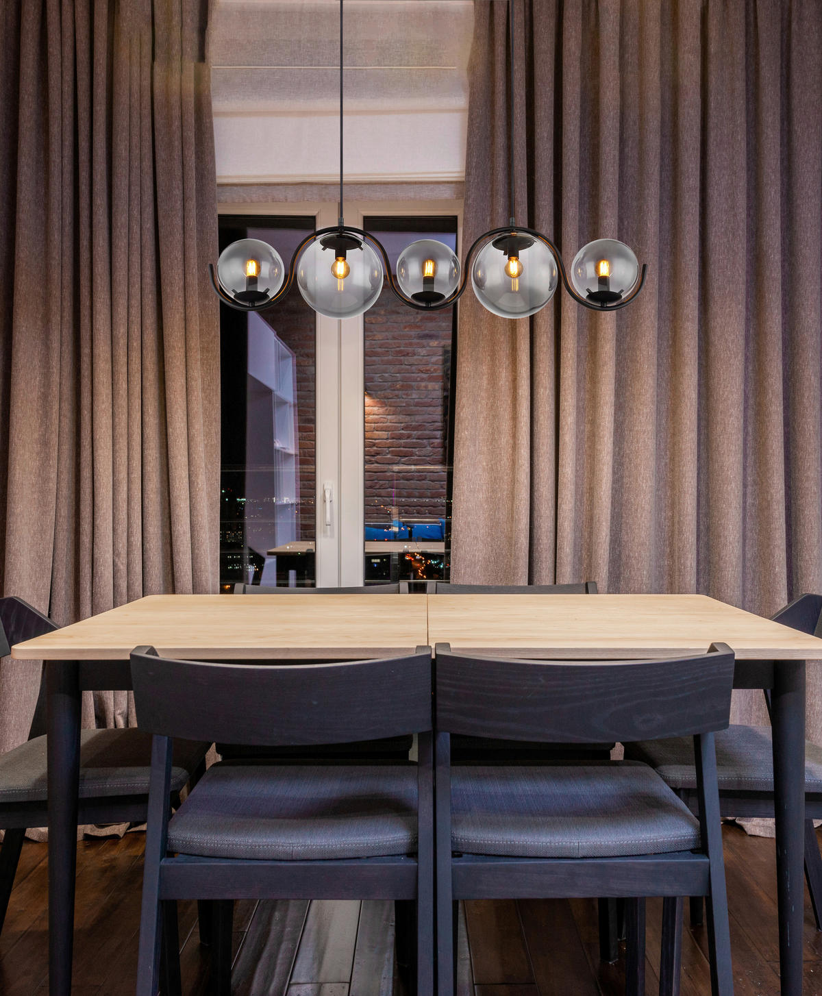 GLOBO Pendelleuchte 15869-5H schwarz Rauch Metall Glas B/H/T: ca. 100x120x20 cm E14 5 Brennstellen Porry - schwarz/Rauch (100,00/120,00/20,00cm) - GLOBO