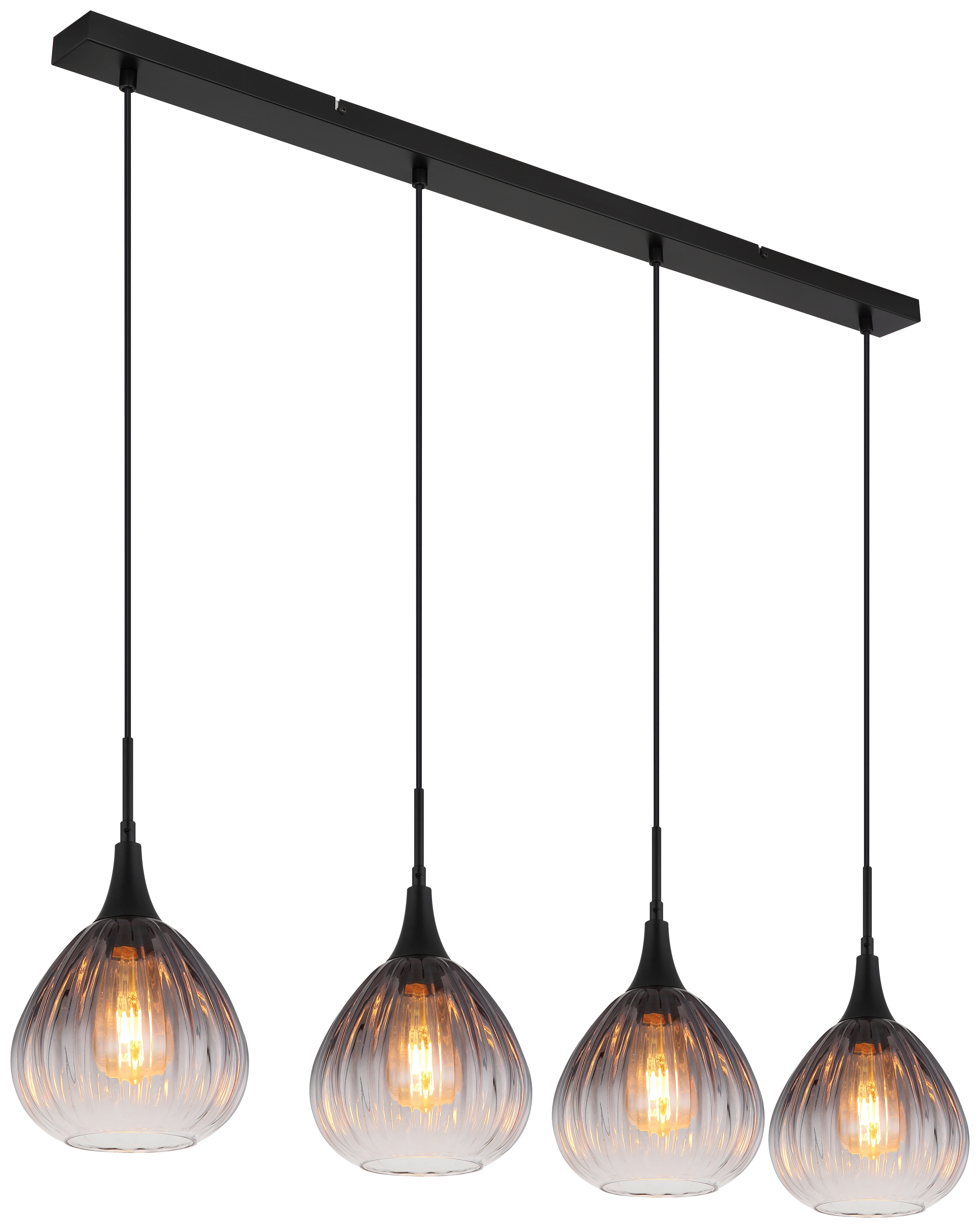 GLOBO Pendelleuchte Rauch schwarz Metall Glas B/H/T: ca. 20x120x110 cm E27 4 Brennstellen OLSEN - schwarz/Rauch (20,00/120,00/110,00cm) - GLOBO