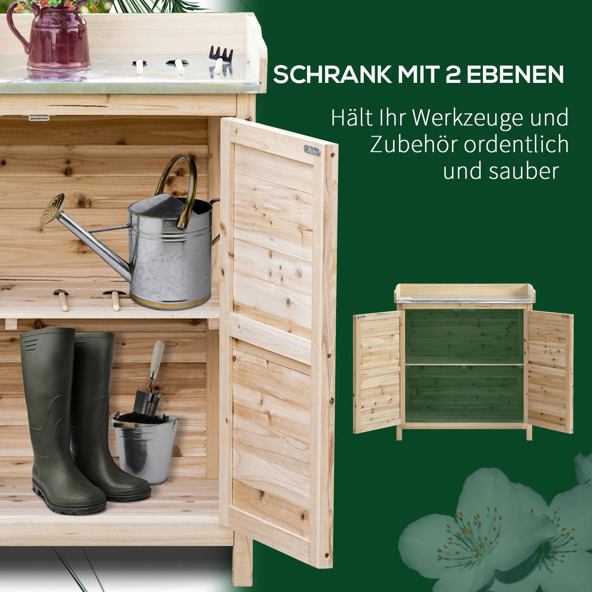 Outsunny Gartenschrank natur Holz B/H/T: ca. 83x92x40 cm Gartenschrank - natur (83,00/92,00/40,00cm) - Outsunny