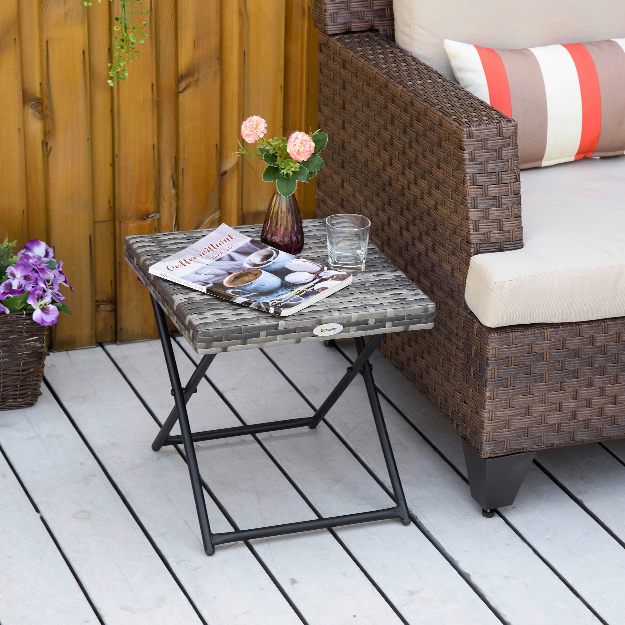 Outsunny Beistelltisch grau Edelstahl B/H/L: ca. 40x40x40 cm Beistelltisch - grau (40,00/40,00/40,00cm) - Outsunny