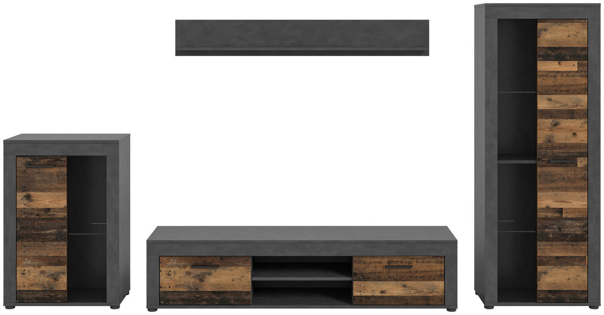 Wohnwand Jam Matera Nachbildung Old Wood Nachbildung B/H/T: ca. 169x310x35 cm Jam - (169,00/310,00/35,00cm) - xonox.home