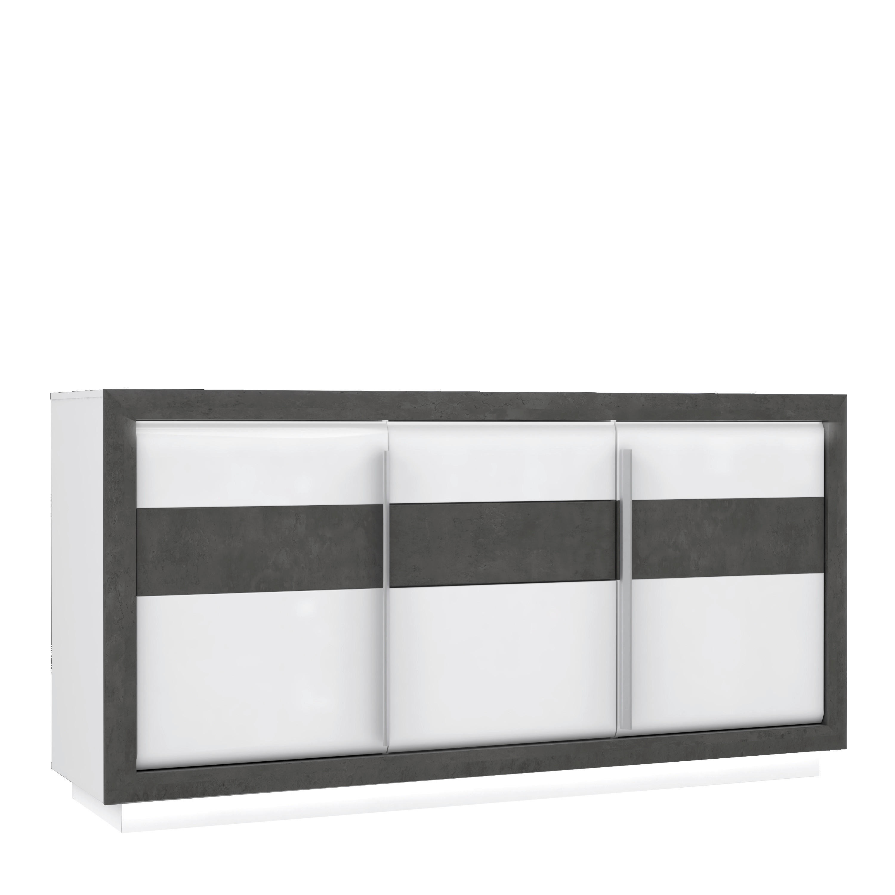 Sideboard  weiß Hochglanz Beton dunkel Optik B/H/T: ca. 193x98x53 cm Canne_Sideboard CQNK232B-C662 - weiß/Alu (193,00/98,00/53,00cm)