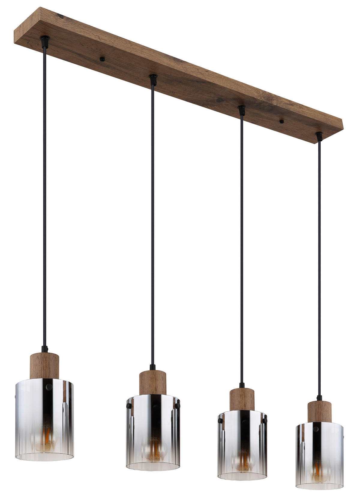 GLOBO Pendelleuchte UNDERWOOD 15915-4H dunkelbraun klar Rauch MDF Kunststoff Glas B/H/L: ca. 105x120x12 cm E27 4 Brennstellen UNDERWOOD - klar/dunkelbraun (12,00/105,00/120,00cm) - GLOBO