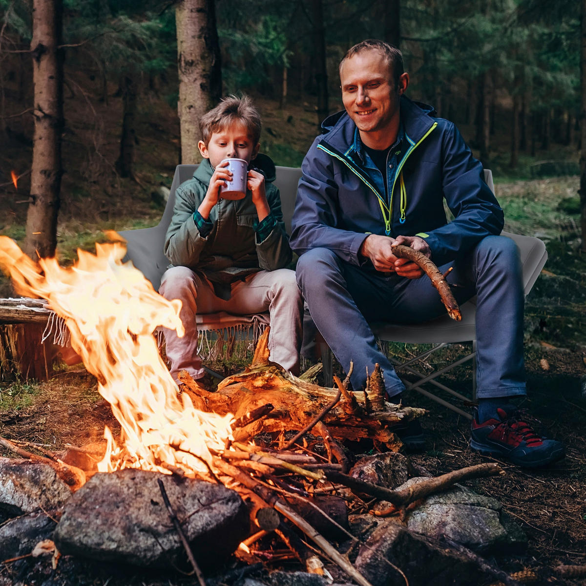 Outsunny Campingstuhl grau Metall B/H/L: ca. 57x95x120 cm Campingstuhl - grau (120,00/57,00/95,00cm) - Outsunny