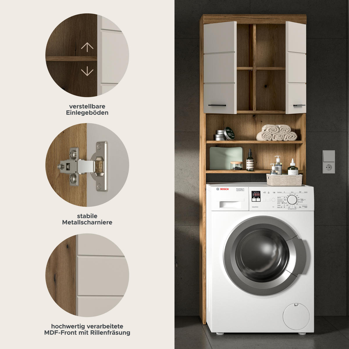 Waschmaschinenumbauschrank Scout Evoke Oak Nachbildung Kaschmirgrau Nachbildung B/H/T: ca. 63x191x24 cm Scout - Kaschmirgrau (63,00/191,00/24,00cm) - xonox.home