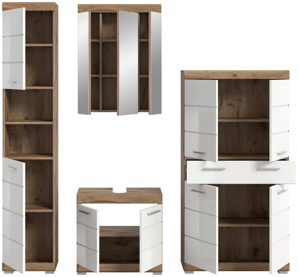 Hochschrank Wave Oak Nachbildung weiß Hochglanz B/H/T: ca. 37x191x31 cm Wave - weiß/Oak (37,00/191,00/31,00cm)